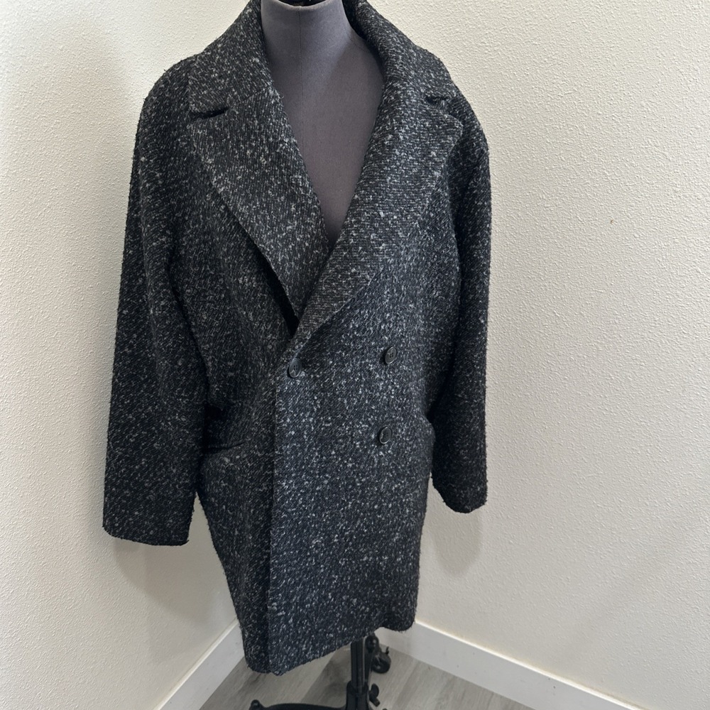 Mango Mng Buttoned Wool Blend Coat Herringbone Black Lined Sz M View 2